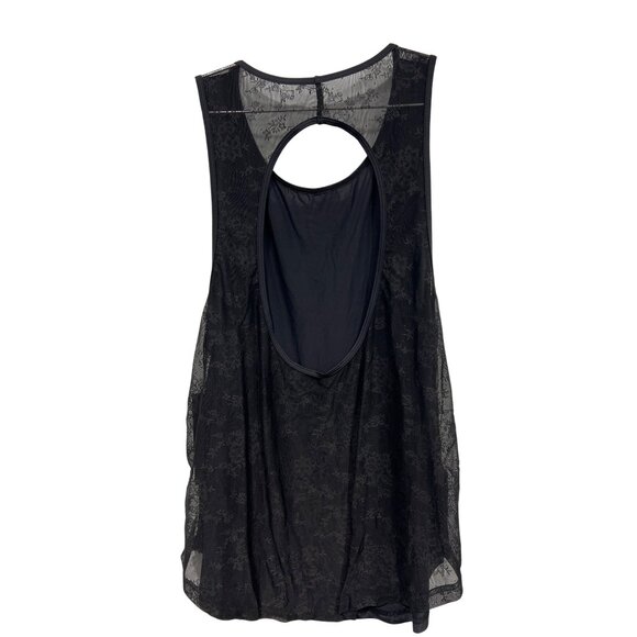 Mono B Lace Cutout Back Tank Top Womens Large Sleeveless Black Sporty Athleisure - Picture 2 of 5